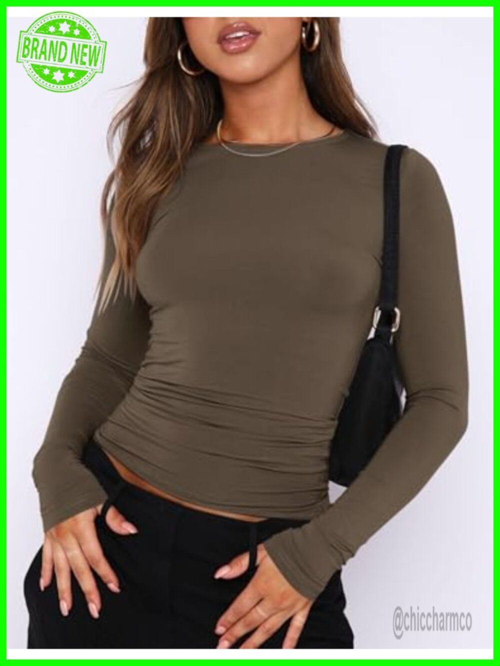 Long Sleeve Crop Top 2 Pack Fall Going Out Outfits Cute Tight Basic Tees Shirt - Picture 2 of 7